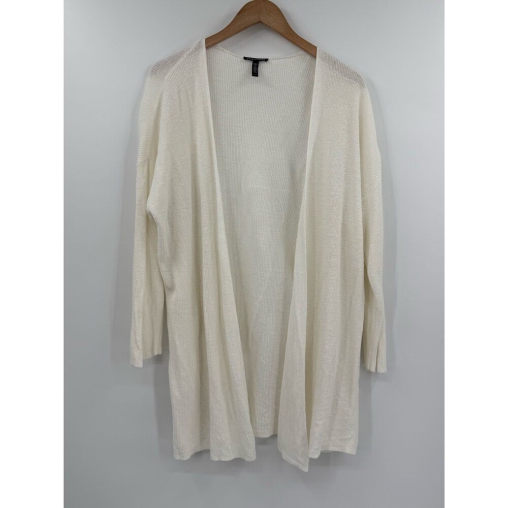 Eileen Fisher Organic Linen Cotton Open Front Cardigan | Ivory | XL